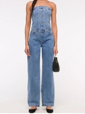 Abercrombie & Fitch Light Blue Denim Strapless Jumpsuit